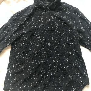 Ann Taylor Black & White Silk Star Pattern Blouse
